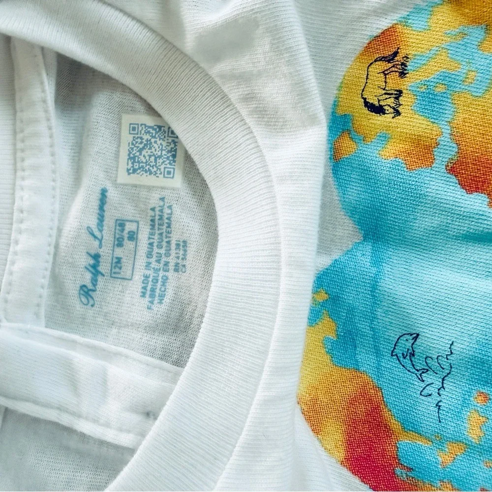 Ralph Lauren Baby Girl White‎ Heart World Map Animal Graphic T-Shirt 12M NWT